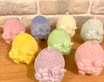Easter Egg Soy Wax Candle with Bunny – Handmade Decorative Candle, 9cm Tall, Perfect Easter Gift