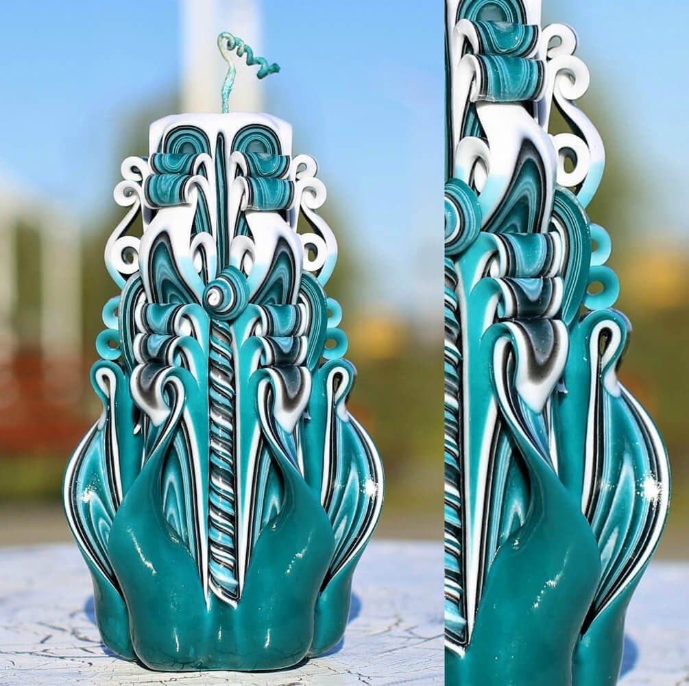 Carved Candles Teal Large Candle Gift for Women Amazing Etsy