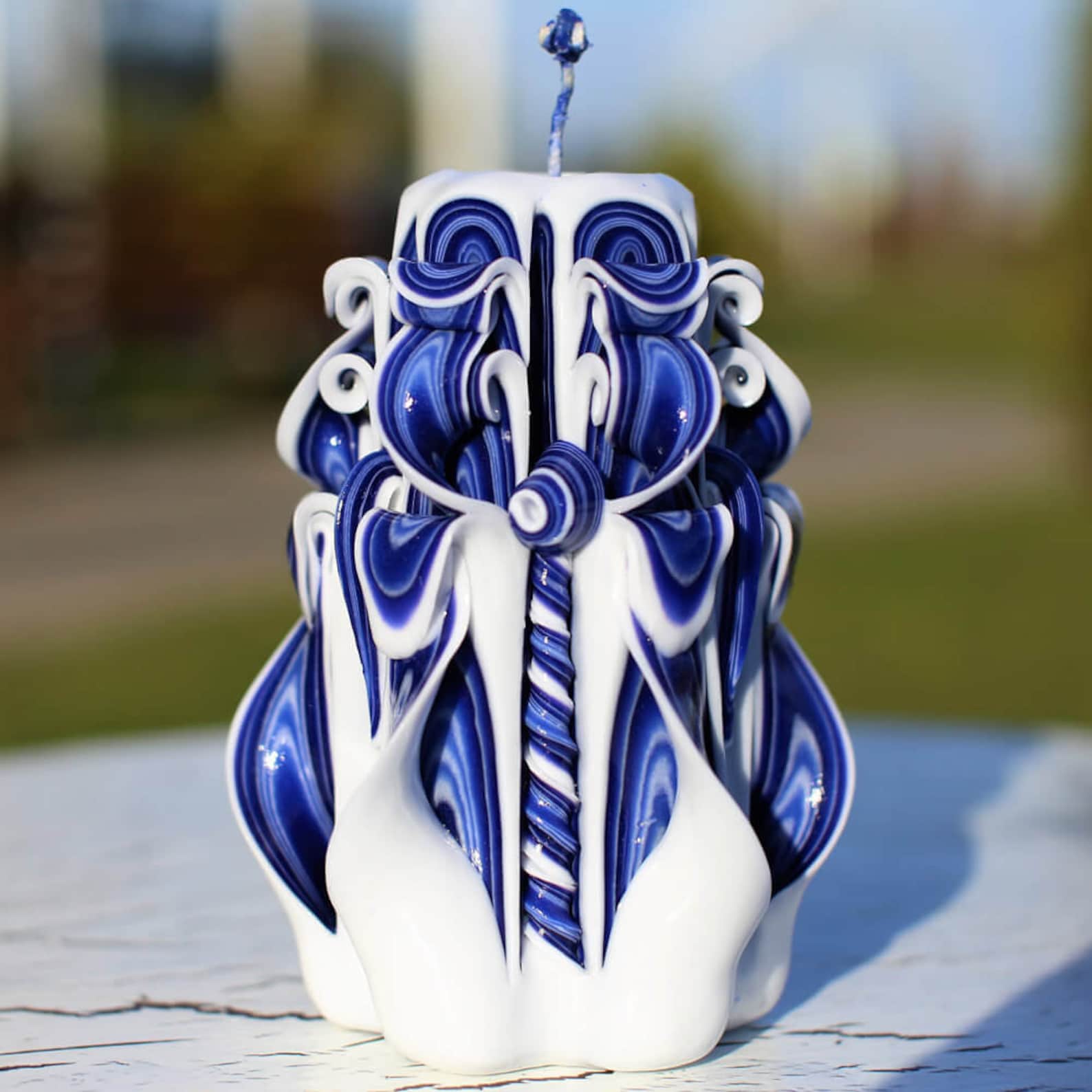 Decorative Carved Candles Bluecarved Candles Mothers Day Etsy