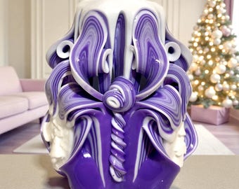 Handmade Purple Carved Christmas Candle with Inserts-Oscar candles