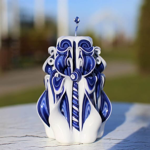 Decorative Carved Candles Bluecarved Candles Mothers Day Etsy