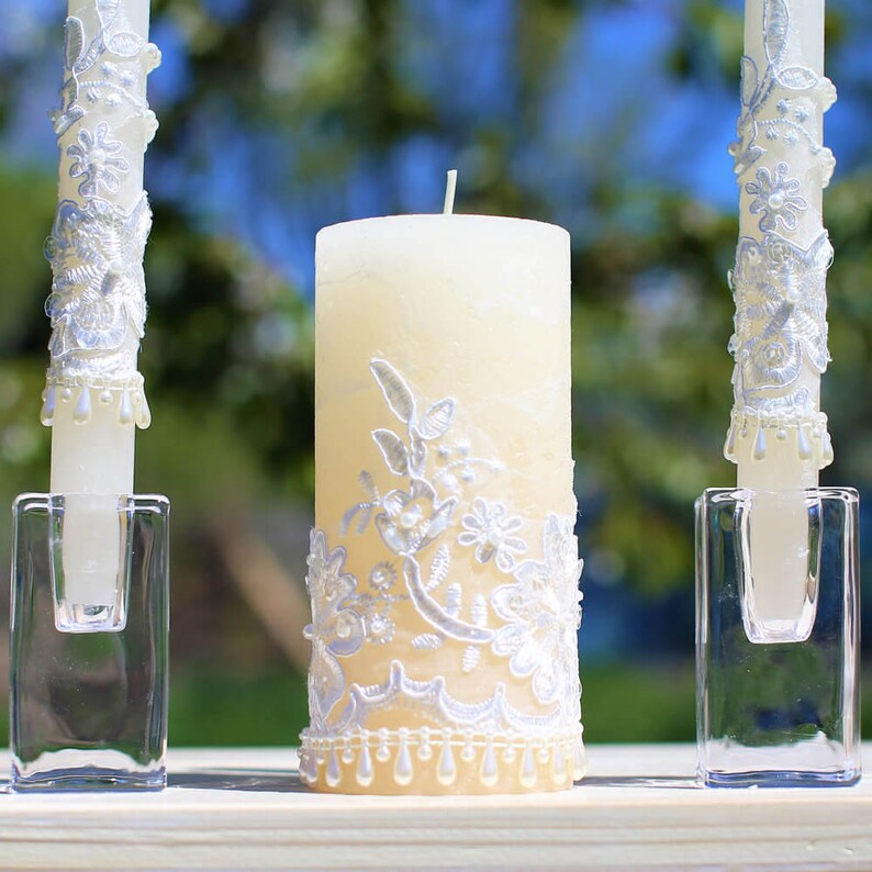 Wedding Candles Setunity Wedding Candles Ivory With Lace for Etsy