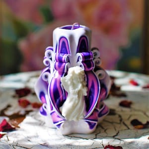 Carved  Candle Purple 5.1&#39;&#39;,Christmas Hand Carved Candle for Mom,Best New Year Gift Idea-Oscar Candles
