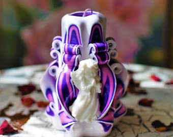 Carved  Candle Purple 5.1'',Christmas Hand Carved Candle for Mom,Best New Year Gift Idea-Oscar Candles