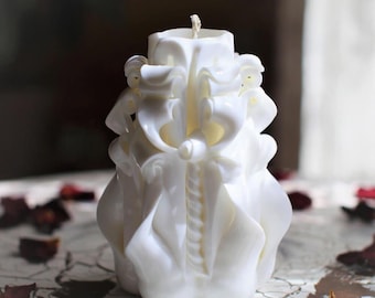 Carved Candle White 5.1''-White Wedding Candle Gift - Oscar candles