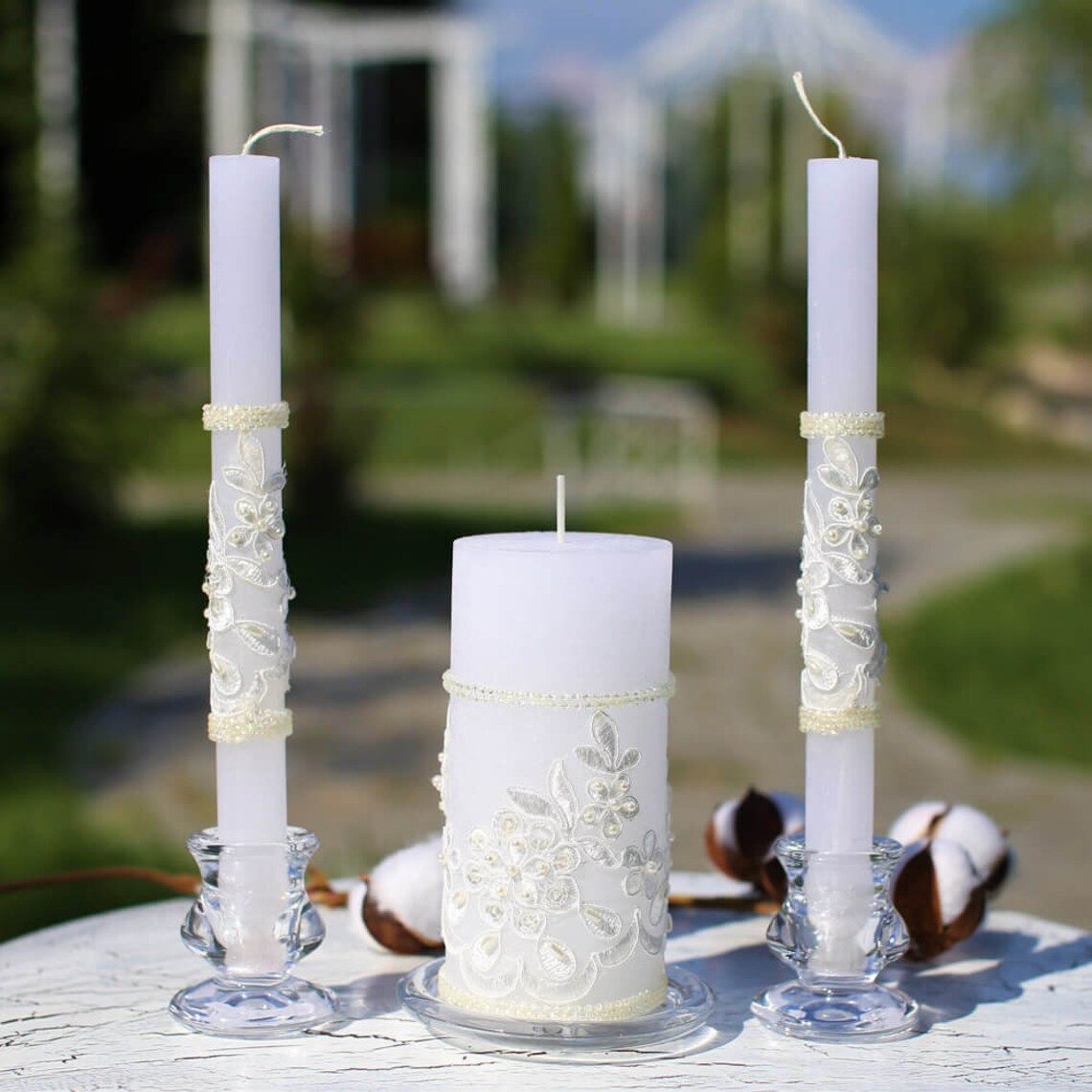 Wedding Candles Whiteunity Wedding Candles With Lace for Etsy