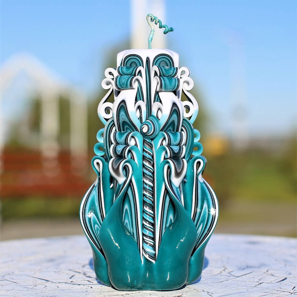 Carved Candles Teal Large Candle Gift for Women Amazing Etsy Ireland