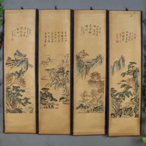 Four pieces painting Chinese antiques old calligraphy and painting,Old Traditional Chinese painting,Chinese landscape painting,nave painting