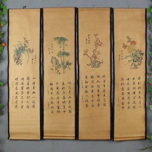 Four pieces painting Chinese antiques old calligraphy and painting,Old Traditional Chinese painting,Chinese landscape painting,nave painting