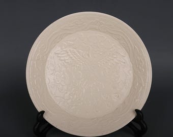 中国の古い陶器皿景徳鎮製の青と白の磁器皿、手描きの龍と鳳凰の模様