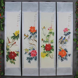 Four pieces painting Chinese antiques painting old calligraphy and painting, Traditional Chinese painting,hand painted Middle court painting