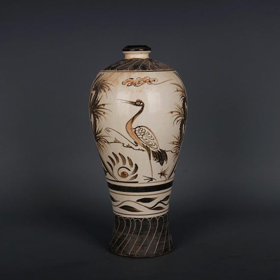 Chinese Vintage Porcelain Vase,cizhou Ware White Glaze Porcelain