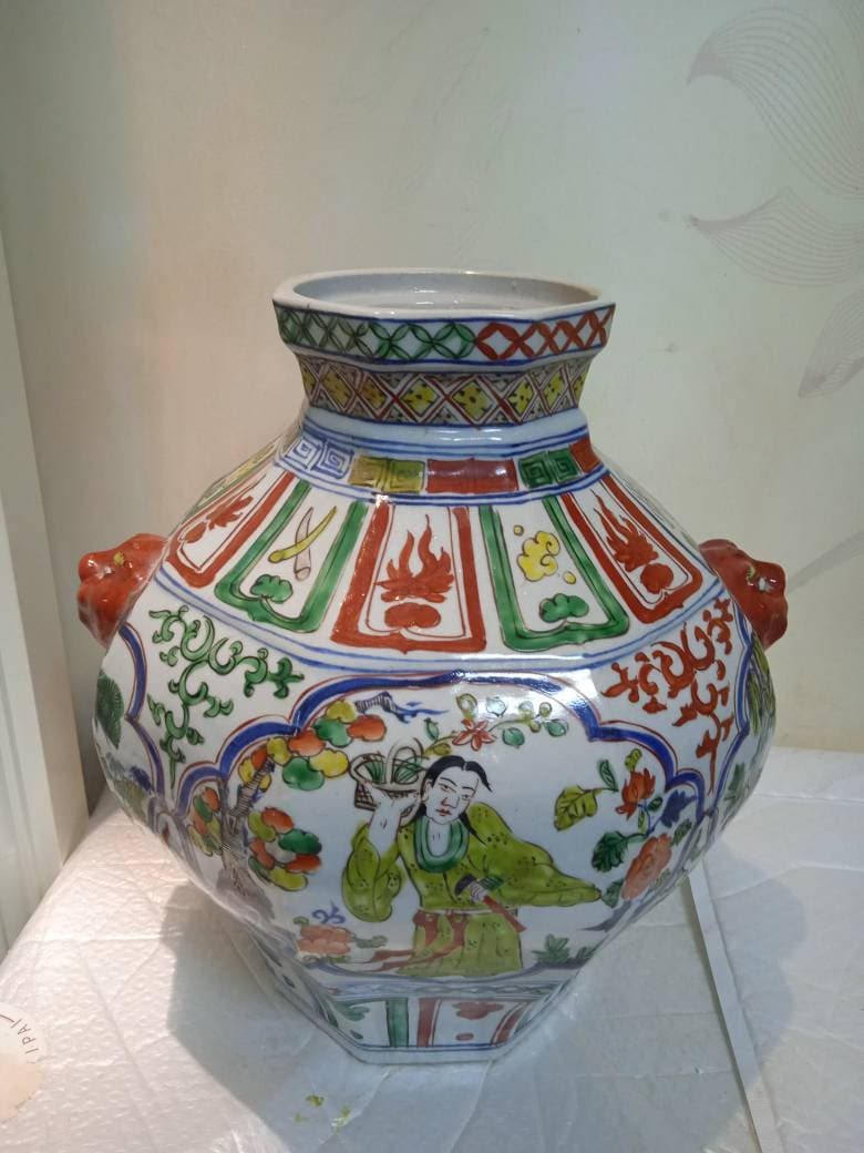 送料無料 清時代 光緒年氷梅文花瓶 高さ20.8cm 黄釉