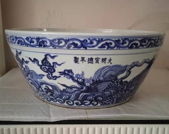 中国のアンティークの青と白の龍の模様の蓋付き壺 - Etsy 日本