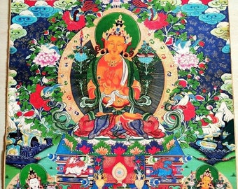 Seltenes antikes tibetisches Buddhismus-buddhistisches Thangka, gemalter Farbfaden Bodhisattva Thangka, Thang Ga, indische Tonka, Nepal-Buddha Thanka Malerei