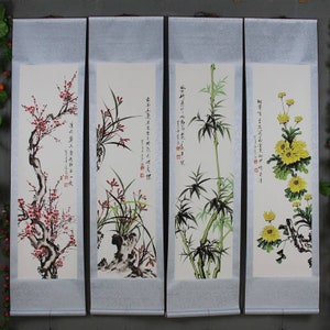 Four pieces painting Chinese antiques painting old calligraphy and painting, Traditional Chinese painting,hand painted Middle court painting