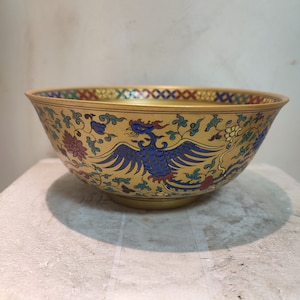 Chinese Porcelain Bowl,China Ming Dynasty Chenghua Marked Famille Verte Porcelain Bowl,Hand Paint Gold Ground Phoenix Pattern Ceramic Jug