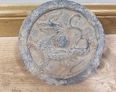 D 14cm Chinese antique pottery eaves tile,Han dynasty Wadang of Qinglong pattern,Chinese hand carved Green dragon pattern eaves tile Wadang