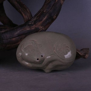 Chinese antiques porcelain pillow Song dynasty Yaozhou ware celadon ox pillow.Chinese vintage porcelain pillow.collection Christmas gift