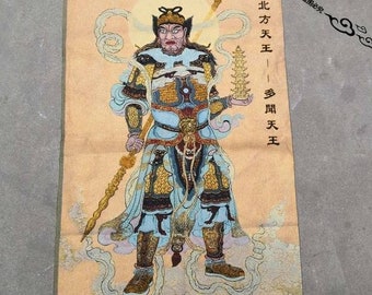 Zeldzame antieke Tibetaans boeddhisme boeddhistische Thangka, borduur kleur draad Bodhisattva Thangka, Thang Ga, Indiase Tonka, Nepal Boeddha Thanka schilderij