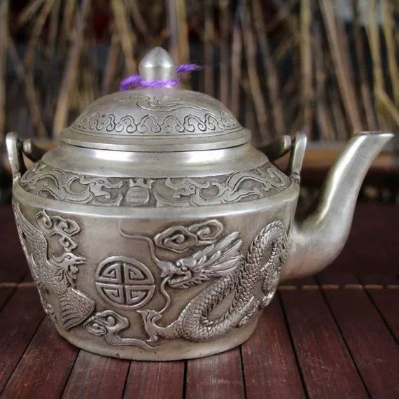 Chinese Antique Brass Carved Dragon Teapot Qing Dynasty Etsy