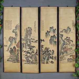 Four pieces painting Chinese antiques old calligraphy and painting,Old Traditional Chinese painting,Chinese landscape painting,nave painting