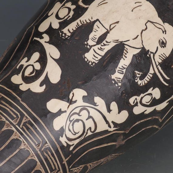 中国美術 磁州窯 黒釉梅瓶 飾り壺 花器 オブジェ インテリア 幾何学