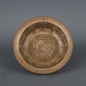 Chinese antiques porcelain bowl Song dynasty Ge ware celedon hollow bowl.Chinese vintage hand carved tiger porcelain guan ware ceramic pot