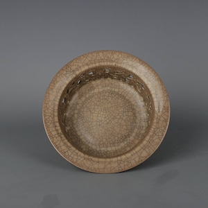 Chinese antiques porcelain bowl Song dynasty Ge ware celedon hollowed our bowl.Chinese vintage hand carved porcelain guan ware ceramic pot