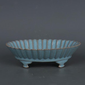 Vintage Ru Ware Celadon Narcissus Bowl: Crackle Glaze Ceramic Brush Washer