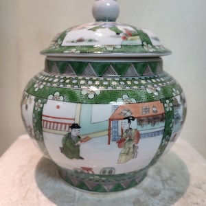 Chinese Porcelain Pot,China 1962 Made Famille Verte Porcelain Tea Jar,Hand Paint Figures Story Pattern Wucai Ceramic Jug