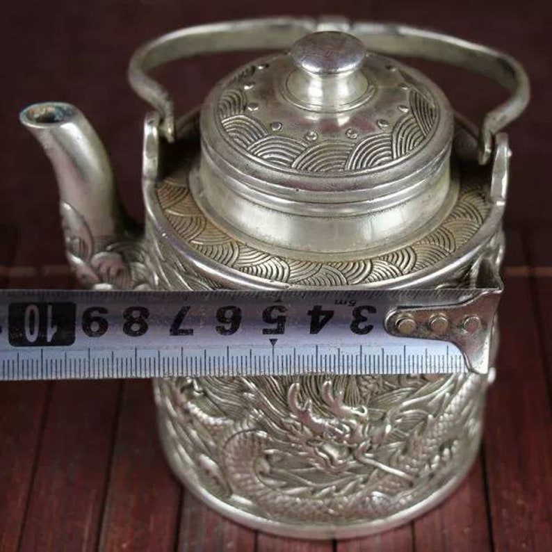 Chinese antique brass carved Dragon teapot Qing dynasty Qianlong marked copper tea pot vintage wine pot,Christmas gift,Geomentic ornaments