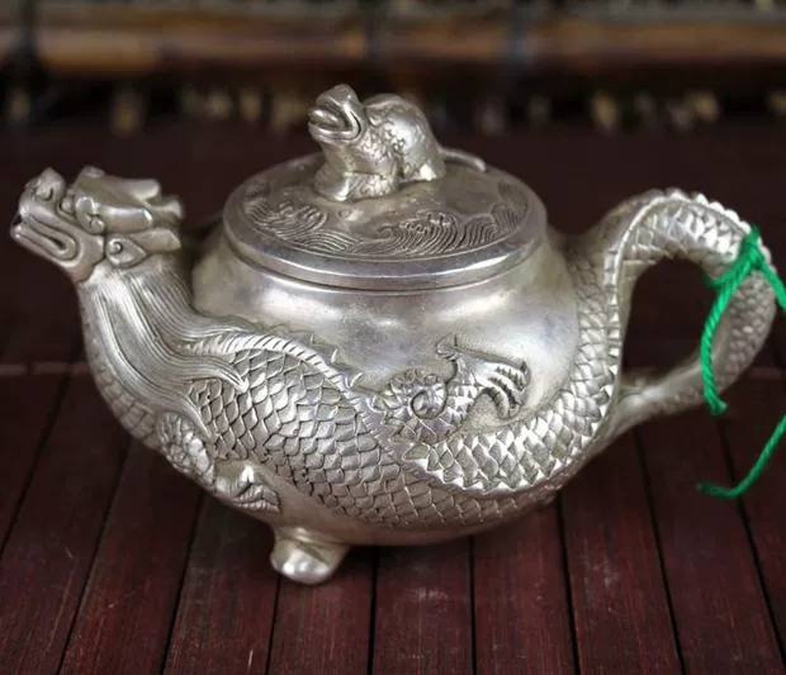 Chinese antique brass carved dragon teapot Qing dynasty Etsy