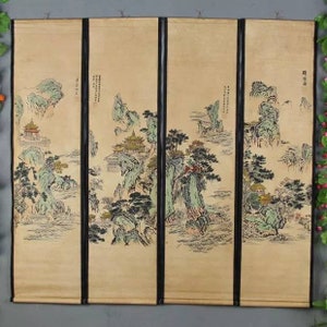 Four pieces painting Chinese antiques old calligraphy and painting,Old Traditional Chinese painting,Chinese landscape painting,nave painting