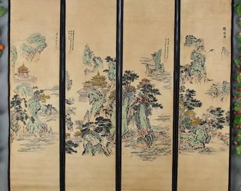 Four pieces painting Chinese calligraphy and painting,Old Traditional Chinese painting,Chinese landscape painting,nave painting