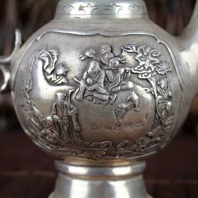 Chinese antique brass carved dragon teapot Qing dynasty Qianlong marked copper tea pot vintage wine pot,Christmas gift,Geomentic ornaments