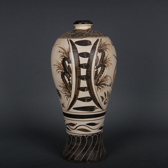 Chinese Vintage Porcelain Vase,cizhou Ware White Glaze Porcelain