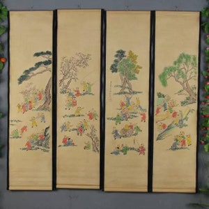 Four pieces painting Chinese antiques old calligraphy and painting,Old Traditional Chinese painting,Chinese landscape painting,nave painting