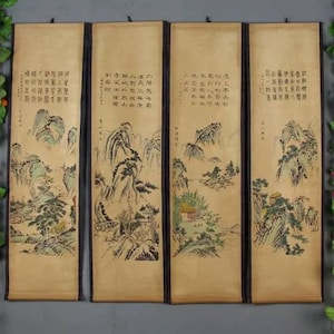 Four pieces painting Chinese antiques old calligraphy and painting,Old Traditional Chinese painting,Chinese landscape painting,nave painting
