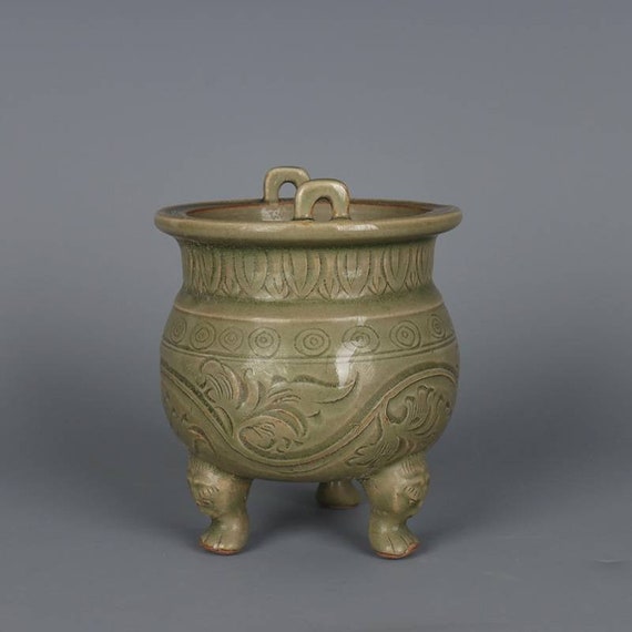 中国アンティーク磁器香炉 宋代耀州焼青磁香炉。中国ヴィンテージ