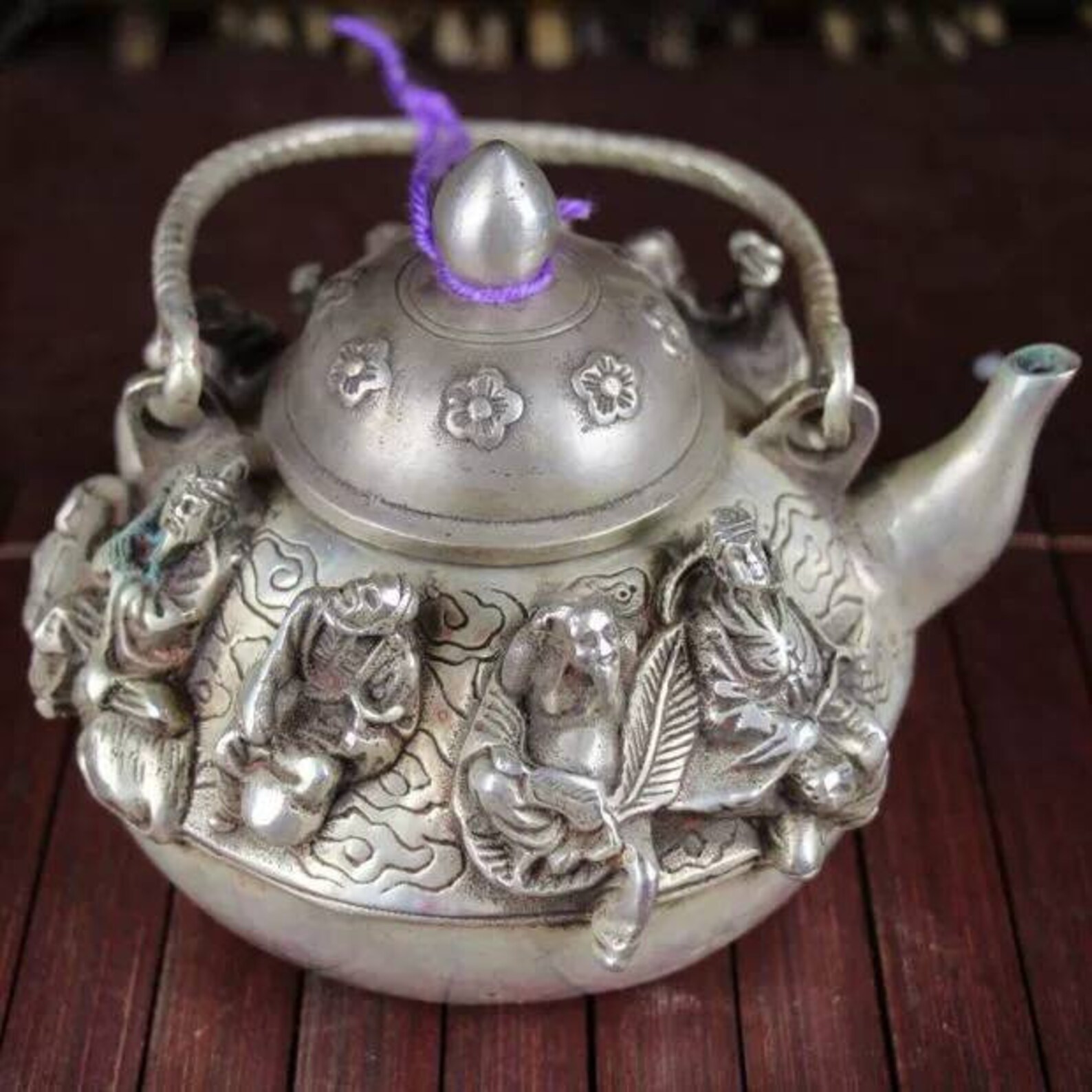 Chinese antique brass carved Baxian teapot Ming dynasty Xuande Etsy