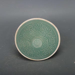 Chinese Porcelain bowl,China Ding Ware black green porcelain conical bowl,Hand carved fishes and algaes pattern Ding Kiln Ceramic Bowl