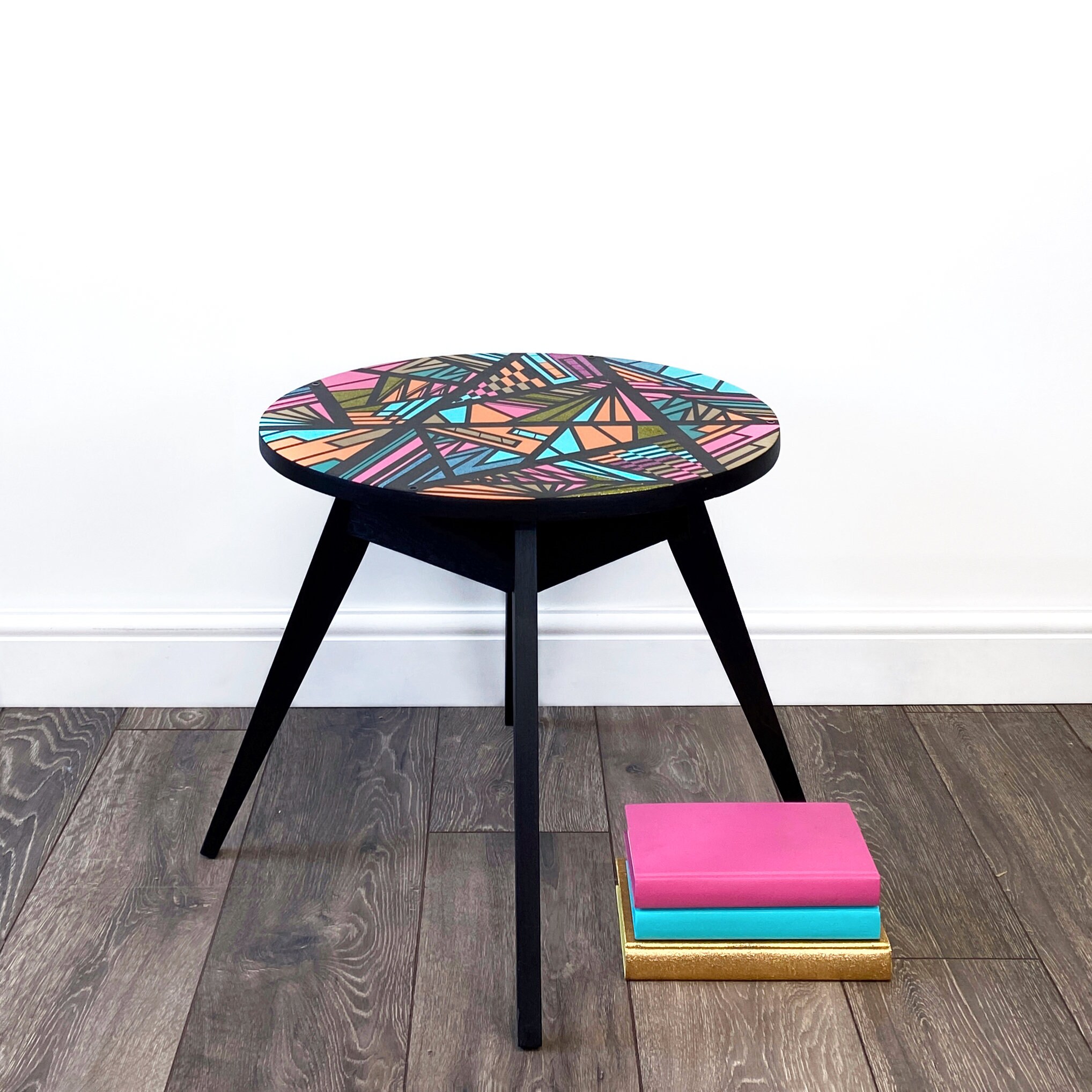 Hand-painted Round Coffee Table: Geometric Maximalist Design - Etsy