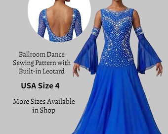 Ballroom Dance Dress Sewing Pattern, USA Size 4 (PDF Pattern)