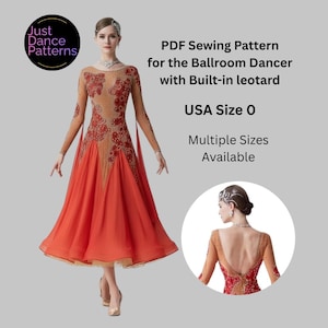 Molde para vestido de dança de salão, tamanho 0 (padrão em PDF)