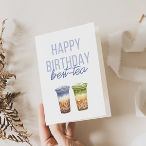 Tarjeta de cumpleaños Bestea de feliz cumpleaños - Tarjeta de cumpleaños Bestea de té de burbujas imprimible - Descarga instantánea