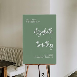 Sage Green and White Wedding Welcome Sign with variation -  Green Editable Welcome Sign Template - Canva - Instant Download N05