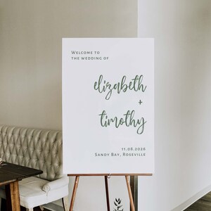 Sage Green and White Wedding Welcome Sign with variation -  Green Editable Welcome Sign Template - Canva - Instant Download N05