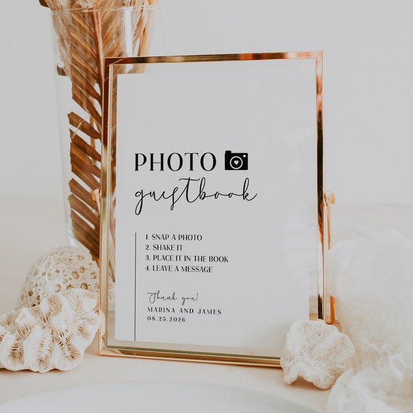 Photo Guestbook Sign - Modern and Elegant -  Printable Minimalist Editable Sign Template - Tabletop Wedding Sign N024