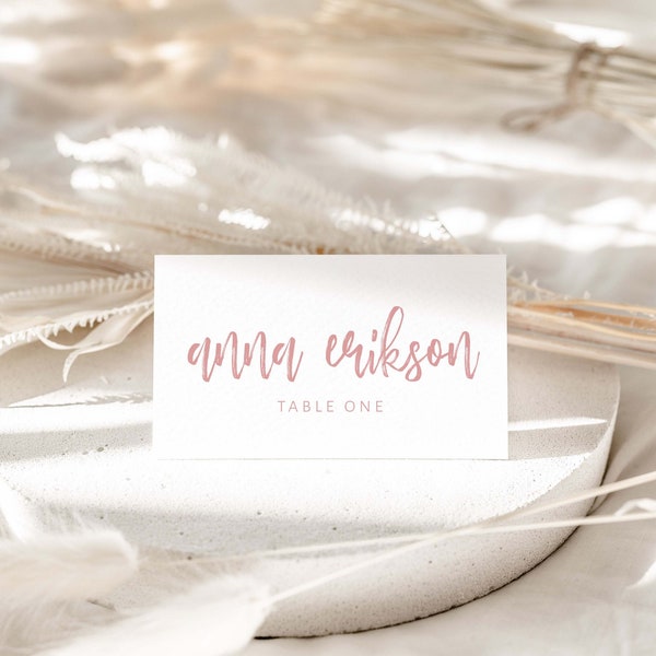 table place setting cards template Blush Pink and White Editable Place Card / Table Names Template - Light Pink - Printable Place Cards - Flat and foldable options N06